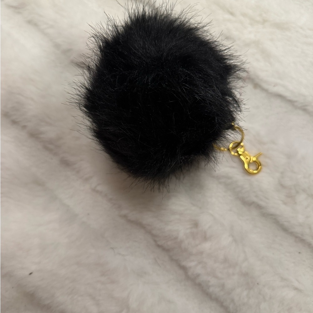 Black Fur Pom Pom Keychain